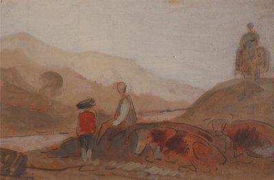Mountainous Landscape with Figures by a Lake by Unbekannt Unbekannt